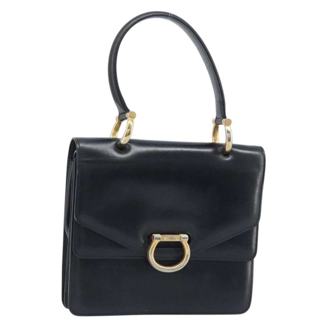 Celine Black Leather Hand Bag Gold Tone Italy: Celine Black Leather Hand Bag Gold Tone Italy A CELINE leather hand bag in black with gold-tone metal fittings, made in Italy. The bag measures approximately W21 cm x H20 cm x D5 cm, with a handle dro