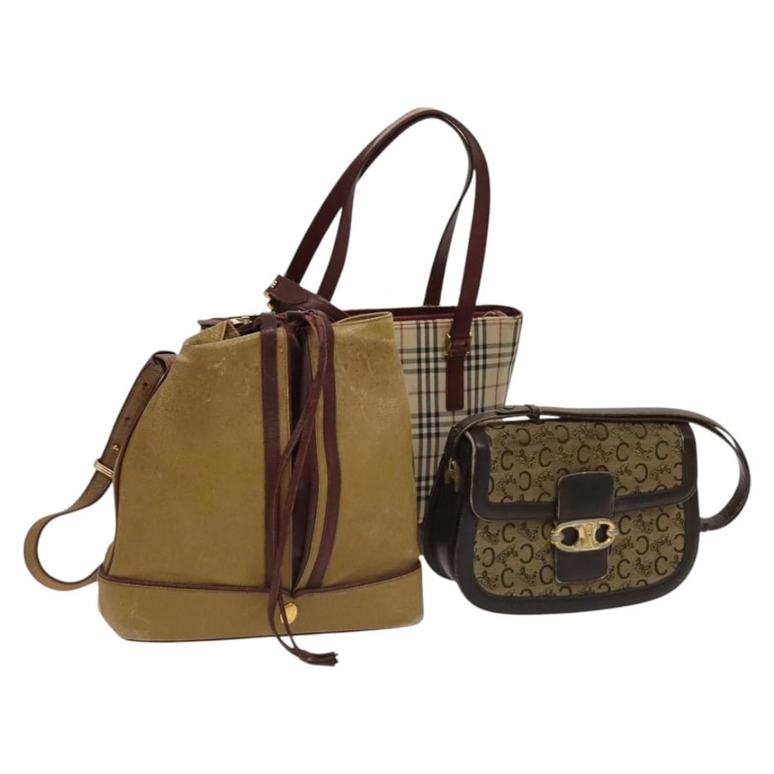 3 Piece Celine Leather Shoulder Bag Bundle Beige Brown Women (1 of 18)