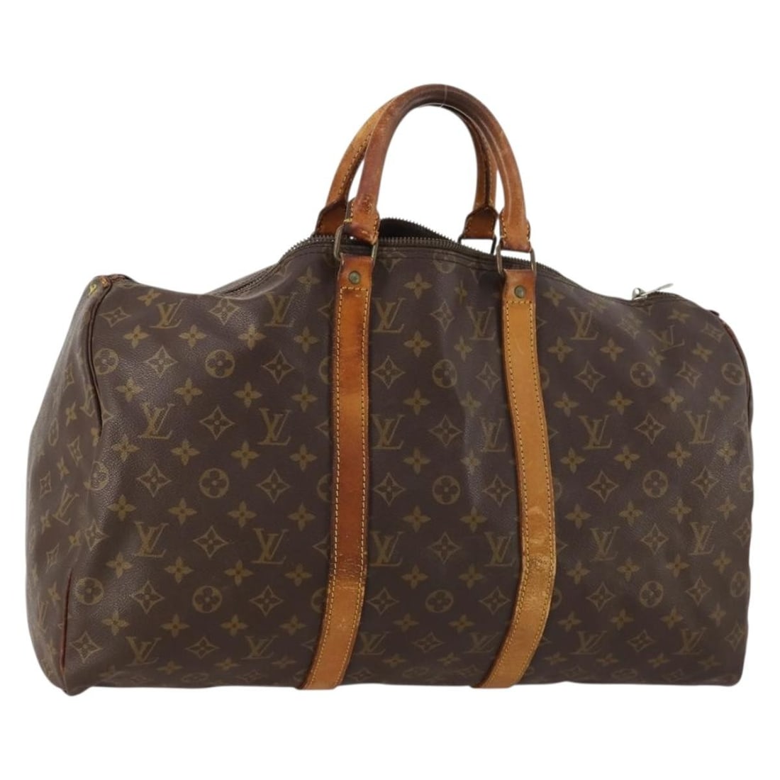 Louis Vuitton M41426 Keepall 50 Monogram Canvas Boston Bag: Louis Vuitton M41426 Keepall 50 Monogram Canvas Boston Bag Louis Vuitton Keepall 50 Boston bag in Monogram canvas, model M41426, made in France. This heavily used bag shows significant wear throughout