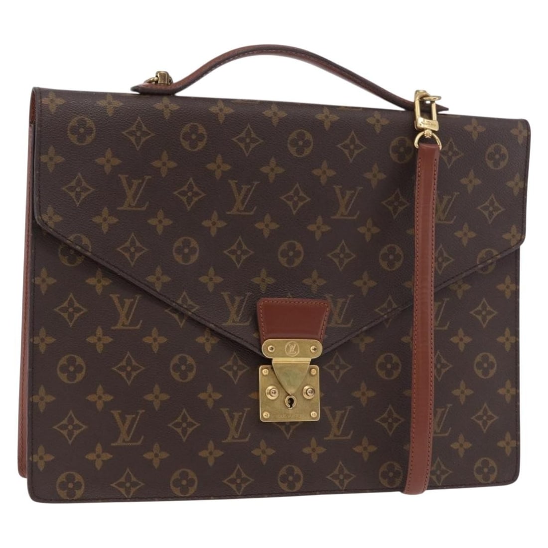 Louis Vuitton M53338 Monogram Canvas Business Bag with Shoulder Strap: Louis Vuitton M53338 Monogram Canvas Business Bag with Shoulder Strap Louis Vuitton Monogram Porte Documents Bandouliere bag in Monogram Canvas, made in France. This business bag is designed for women