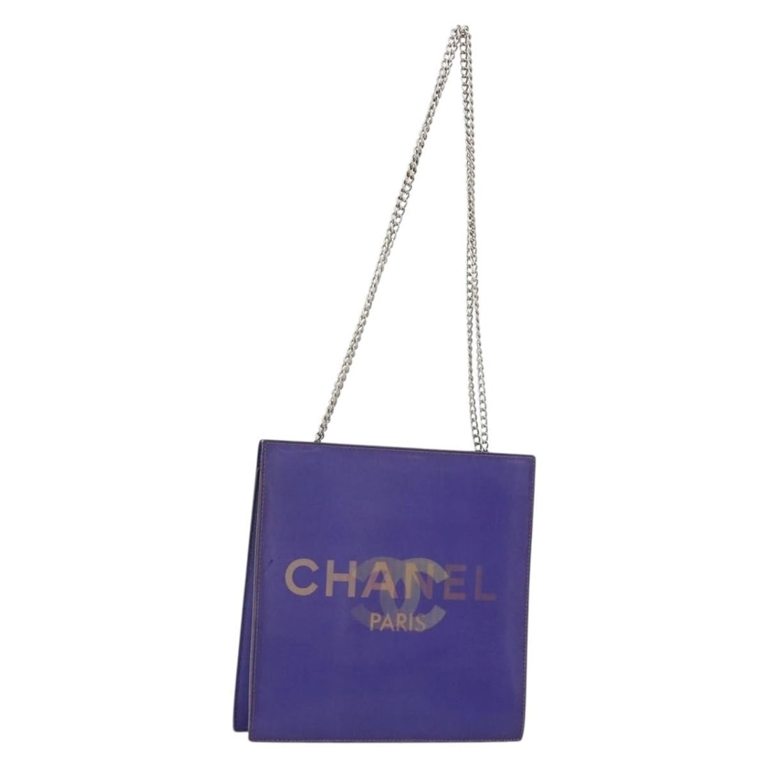 Chanel Hologram Line Purple Nylon Shoulder Bag Silver CC: Chanel Hologram Line Purple Nylon Shoulder Bag Silver CC A CHANEL hologram line chain shoulder bag in purple and silver nylon, presented in a shoulder bag style. Made in France, this piece includes th
