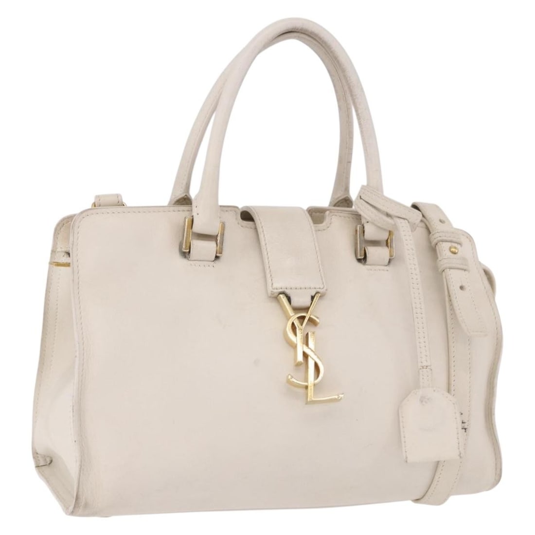 Saint Laurent Baby Cabas 2way Leather Handbag Beige Gold: Saint Laurent Baby Cabas 2way Leather Handbag Beige Gold Saint Laurent Leather Baby Kabas handbag in beige and gold, made in Italy. This 2-way women's handbag includes a shoulder strap and clochette. 
