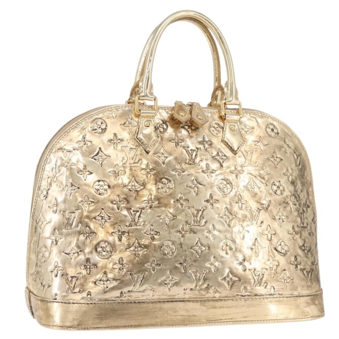 Louis Vuitton Alma MM M93624 Gold Dore Monogram Miroir Handbag: Louis Vuitton Alma MM M93624 Gold Dore Monogram Miroir Handbag Louis Vuitton Alma MM hand bag in Monogram Miroir Canvas with a Gold/Dore exterior. Made in France, this women's bag is identified by pro