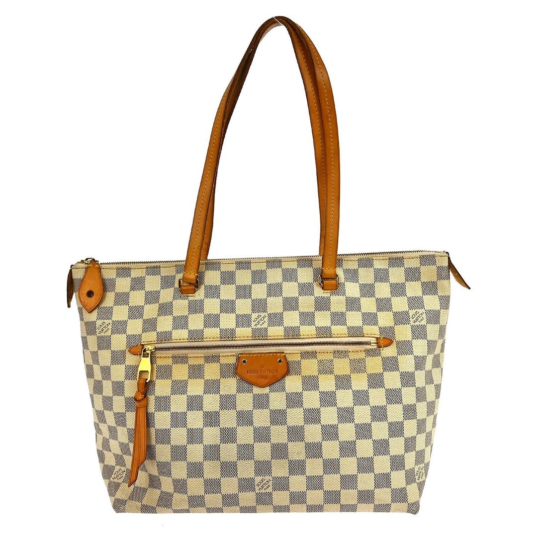 Louis Vuitton Iena MM Damier Azur Canvas Tote N44040: Louis Vuitton Iena MM Damier Azur Canvas Tote N44040 Louis Vuitton Damier Azur Iena MM handbag in white Damier Azur canvas and leather, made in France. It features one outside zipper pocket and three 