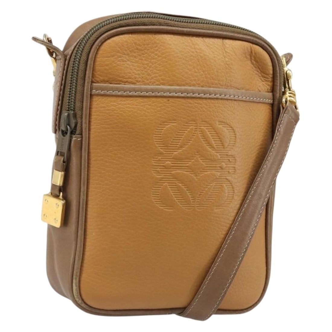 LOEWE Brown Leather Shoulder Bag Gold Tone Spain: LOEWE Brown Leather Shoulder Bag Gold Tone Spain Authentic LOEWE shoulder bag in brown leather with gold-tone accents. Made in Spain, this women's bag has a compact silhouette and a shoulder strap for