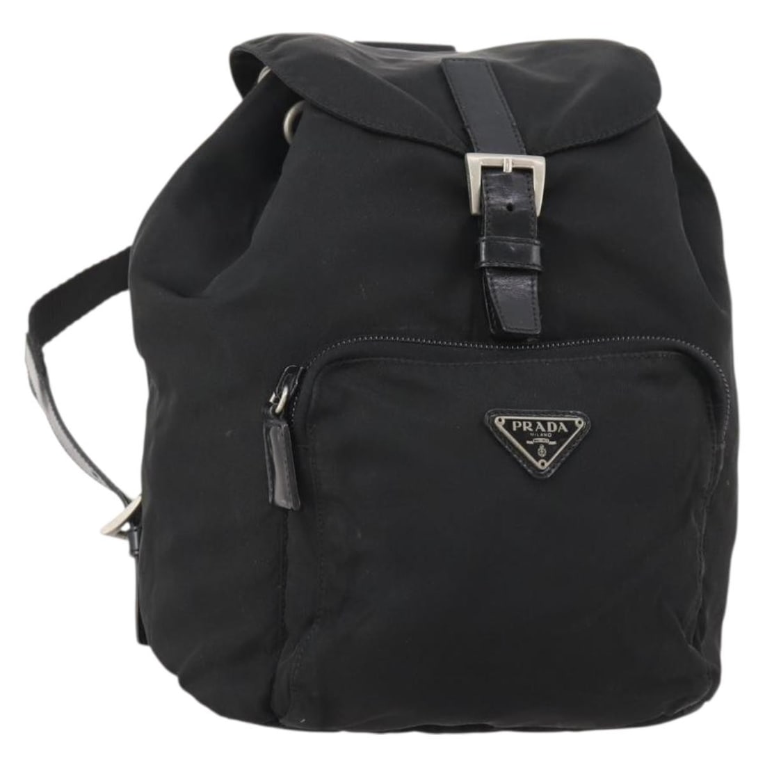 PRADA Black Nylon Backpack Silver Tone Made in Italy: PRADA Black Nylon Backpack Silver Tone Made in Italy Prada backpack in black and silver nylon, made in Italy. Designed for women, this backpack measures approximately 17 cm W x 25 cm H x 12 cm D (6.7 