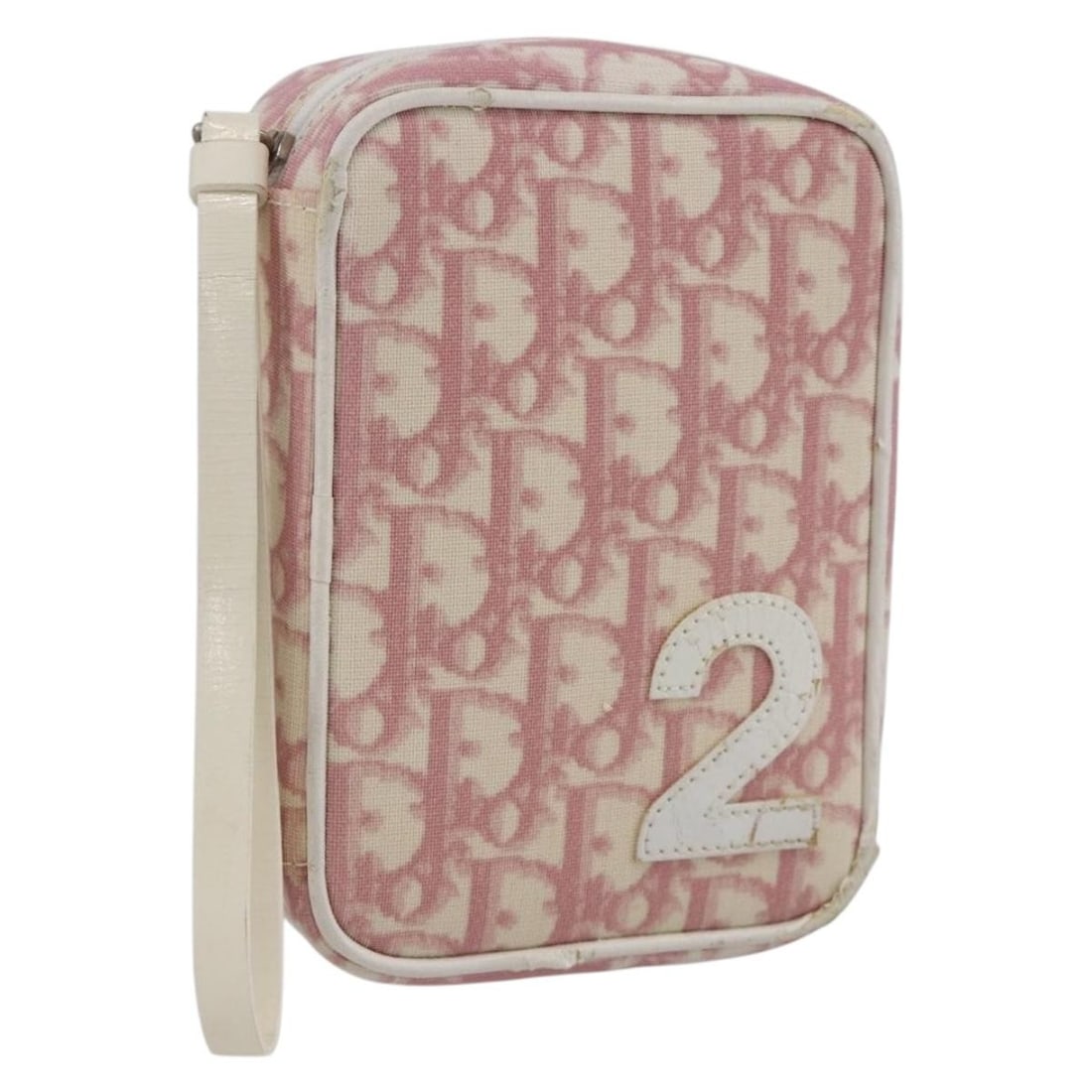 Pink PVC Trotter Canvas Pouch by Christian Dior for Women: Pink PVC Trotter Canvas Pouch by Christian Dior for Women This Christian Dior Trotter pouch features a pink and silver PVC leather exterior with Trotter canvas accents. Designed for women, it is compa