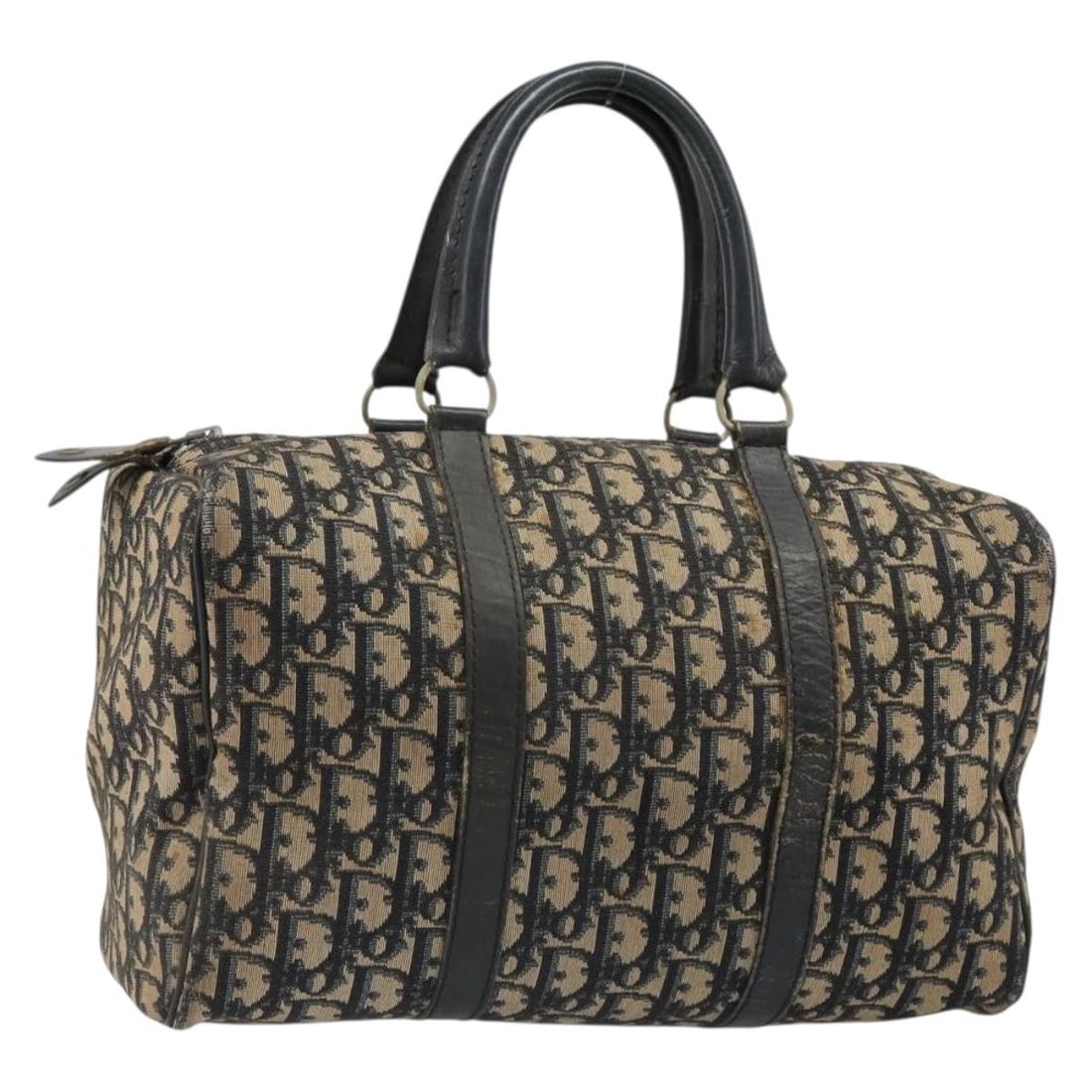 Christian Dior Trotter Canvas Hand Bag Navy Silver France: Christian Dior Trotter Canvas Hand Bag Navy Silver France Christian Dior Trotter canvas hand bag in navy and silver, made in France. The bag measures approximately 30 cm W x 15 cm H x 15 cm D, with a 