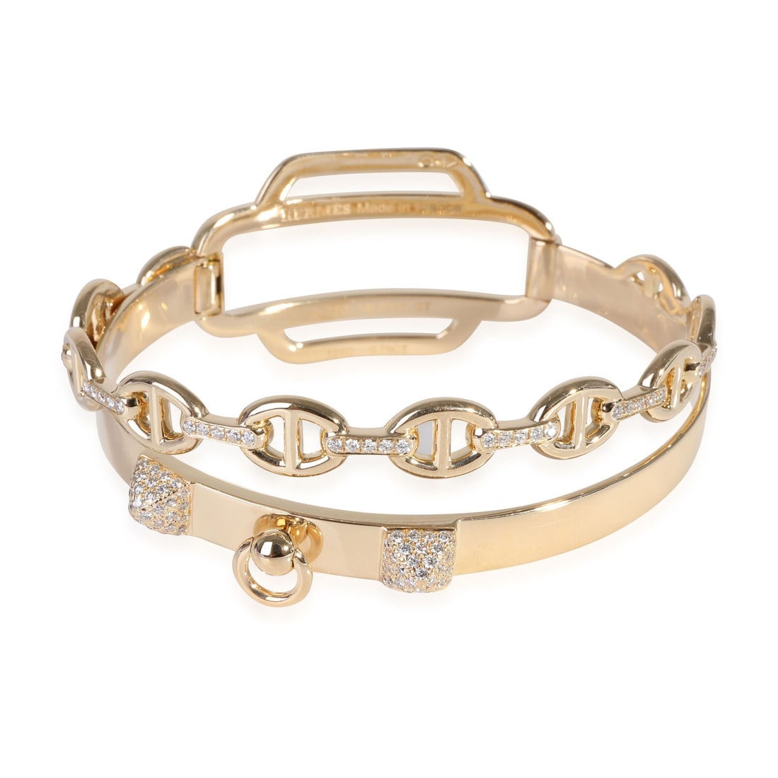 18k Yellow Gold Hermes Double Tour Collier De Chien Diamond Bracelet 0.79ct: 18k Yellow Gold Hermes Double Tour Collier De Chien Diamond Bracelet 0.79ct This Hermes Double Tour Collier De Chien bracelet is crafted in 18k yellow gold and features a total of 0.79 carats of round