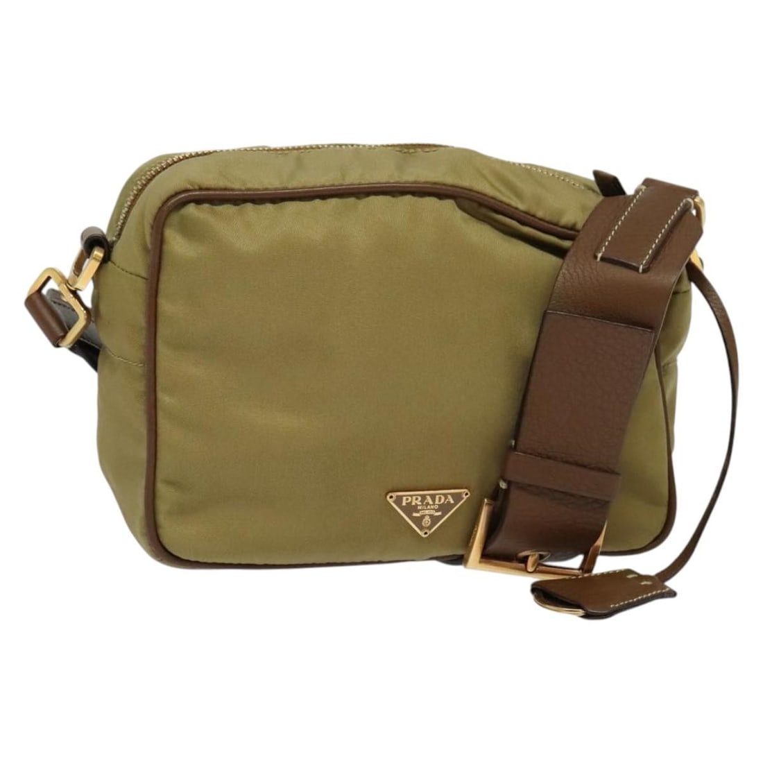 PRADA Beige Gold Nylon Shoulder Bag Made in Italy: PRADA Beige Gold Nylon Shoulder Bag Made in Italy Beige and gold Prada shoulder bag made of nylon, crafted in Italy. It features a shoulder strap and comes with only the item shown in the photo; no it
