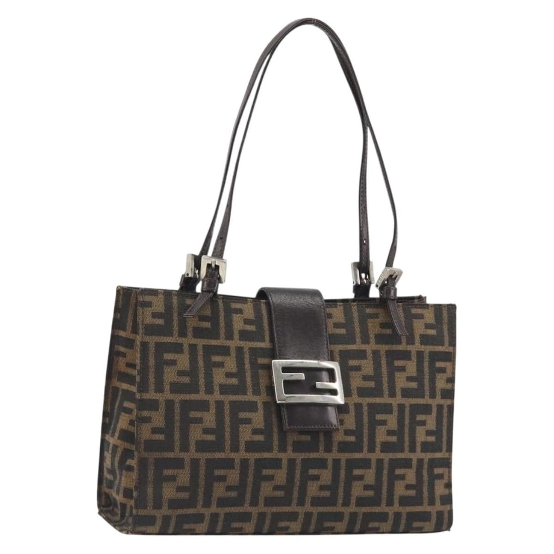FENDI Mamma Baguette Tote Bag Zucca Canvas Brown Black: FENDI Mamma Baguette Tote Bag Zucca Canvas Brown Black Fendi Mamma Baguette tote bag in Zucca canvas with a brown and black colorway. Made in Italy, this women's bag measures approximately 11.0 x 7.1 