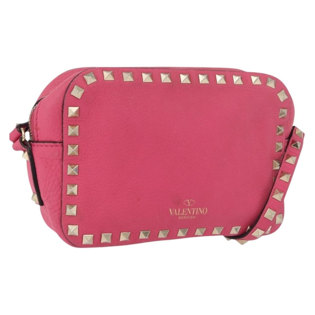 VALENTINO Rock Stud Leather Shoulder Bag Pink Gold Tone: VALENTINO Rock Stud Leather Shoulder Bag Pink Gold Tone Valentino Rock Studs Chain Shoulder Bag in leather with a pink and gold exterior. This women's shoulder bag was made in Italy and measures appro