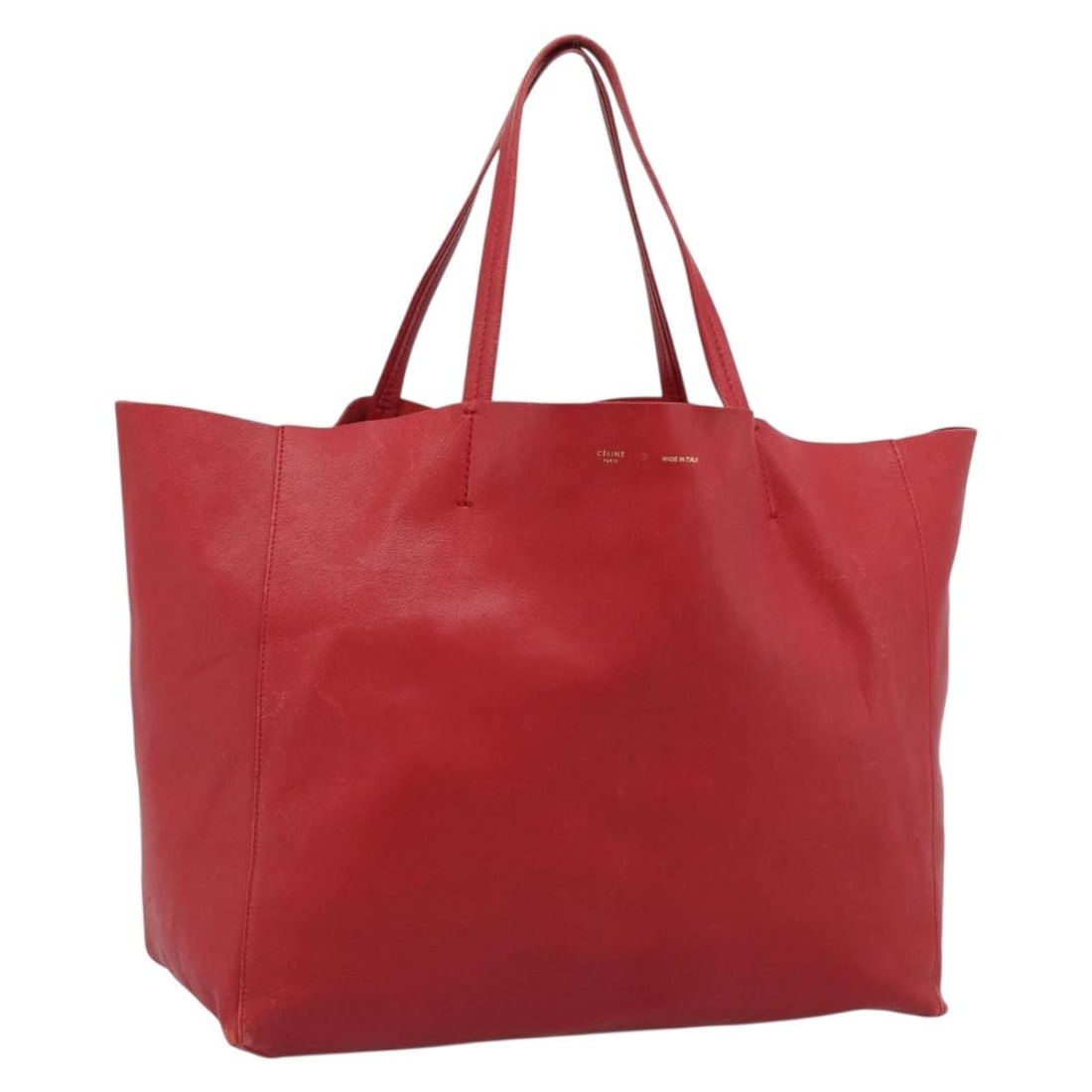 Celine Horizontal Cabas Red Leather Tote with Gold Tone Hardware: Celine Horizontal Cabas Red Leather Tote with Gold Tone Hardware A CELINE Horizontal Cabas tote bag in red leather with gold-tone hardware. Made in Italy, this bag features a spacious tote style and c