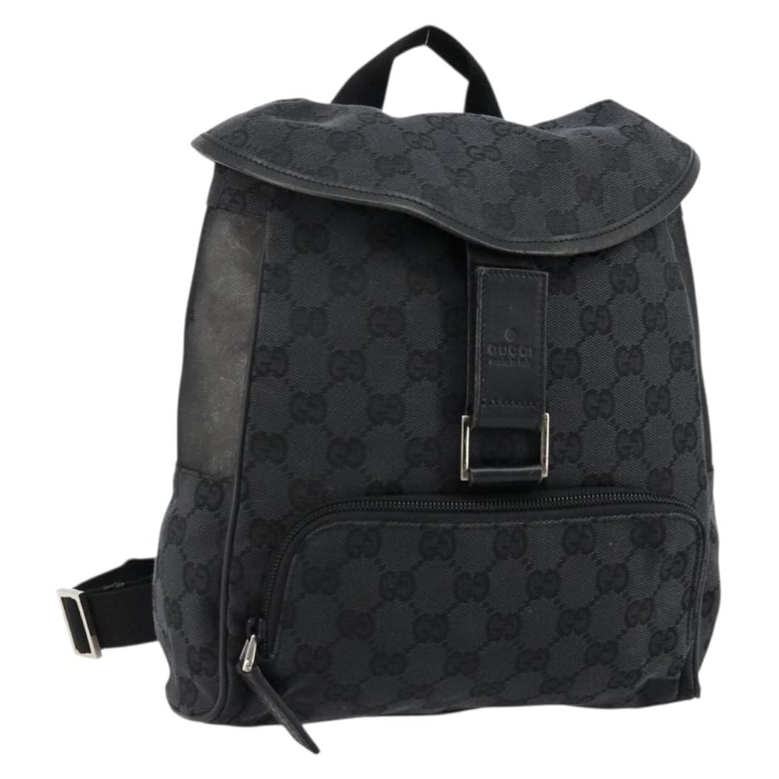 Gucci 019 0352 GG Canvas Backpack in Black Silver: Gucci 019 0352 GG Canvas Backpack in Black Silver Authentic Gucci backpack in black and silver GG canvas, made in Italy. This women's backpack is offered without the original box or dust bag and inclu