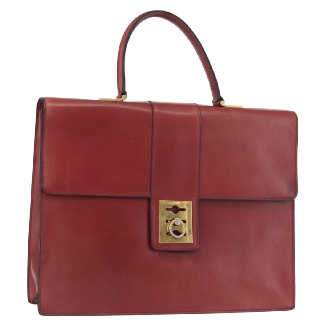 CELINE Red Leather Handbag Gold Tone Hardware Italy: CELINE Red Leather Handbag Gold Tone Hardware Italy Celine red leather handbag made in Italy. This women's handbag has a structured silhouette with gold-tone accents and is offered without the origina