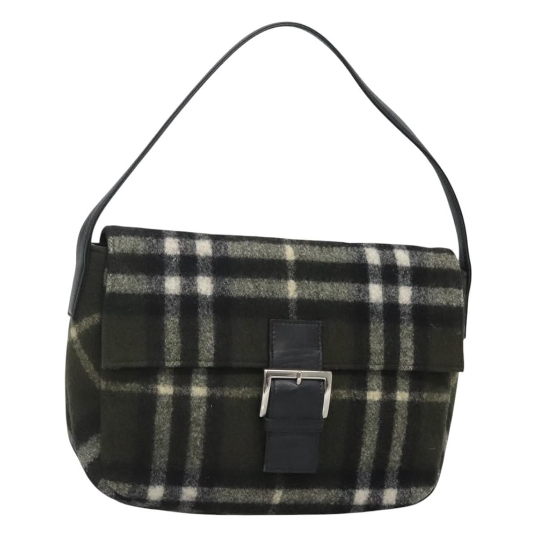 Burberrys Nova Check Blue Label khaki silver wool shoulder bag: Burberrys Nova Check Blue Label khaki silver wool shoulder bag This Burberrys Nova Check Blue Label shoulder bag features a khaki and silver wool exterior with the iconic Nova Check pattern. Designed 