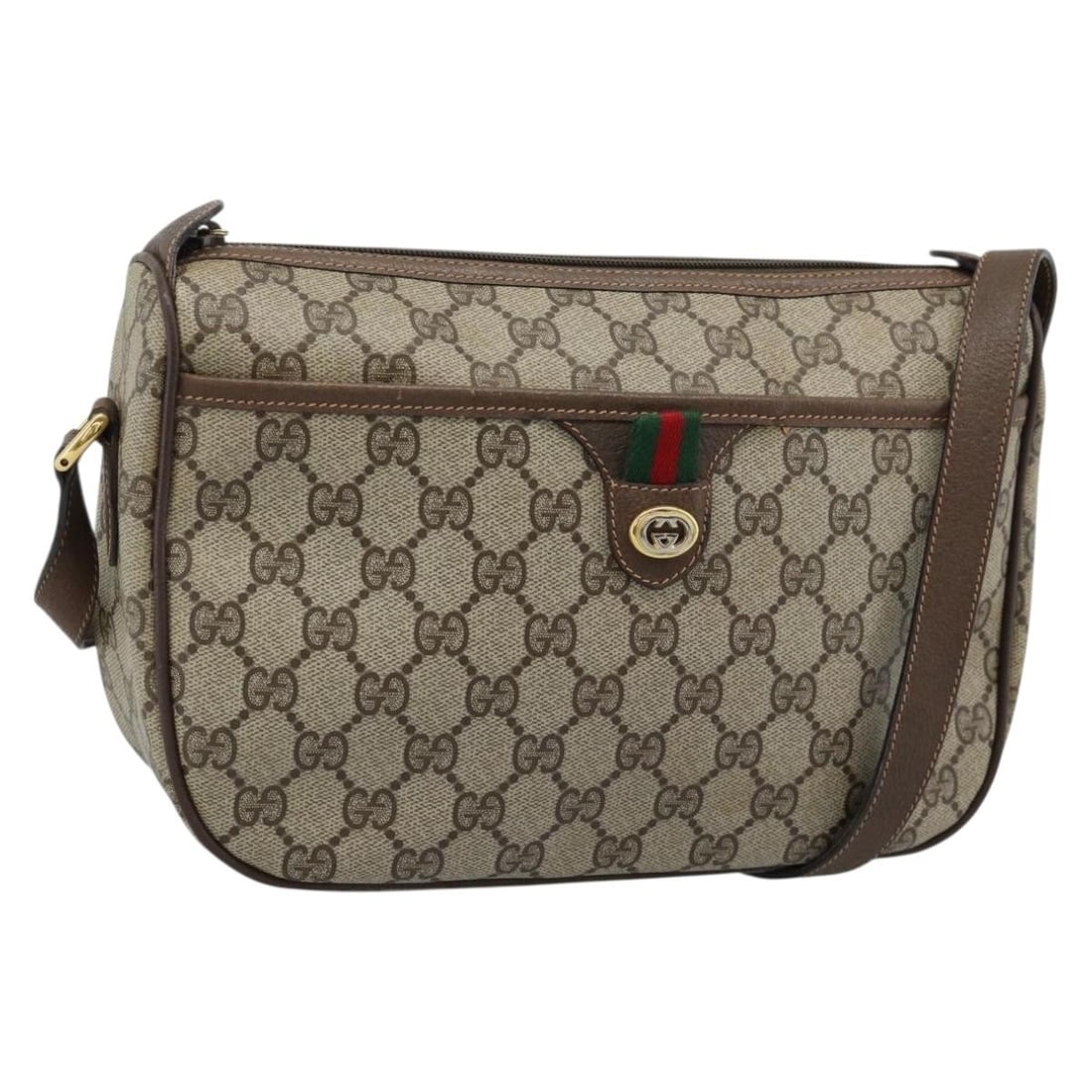 Gucci 89 02 077 GG Supreme Web Shoulder Bag Beige Gold PVC: Gucci 89 02 077 GG Supreme Web Shoulder Bag Beige Gold PVC Gucci Sherry Line shoulder bag in beige and gold, made in Italy from PVC leather and GG canvas. The bag measures approximately 10.2 x 7.5 x 3