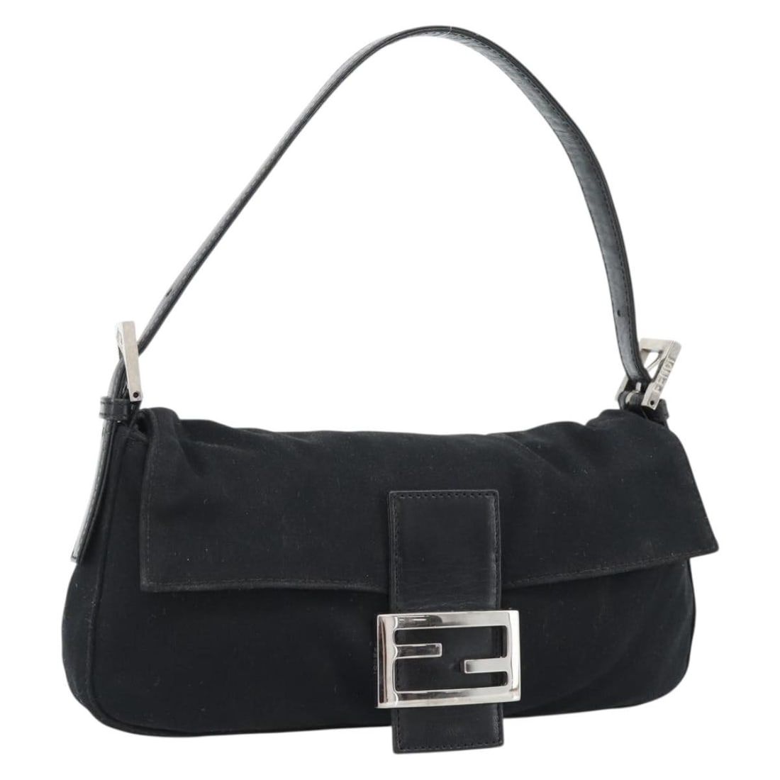 FENDI Mamma Baguette cotton jersey handbag black silver: FENDI Mamma Baguette cotton jersey handbag black silver FENDI Mamma Baguette hand bag in black cotton jersey with silver-tone accents, made in Italy. This women's handbag includes only the item shown 