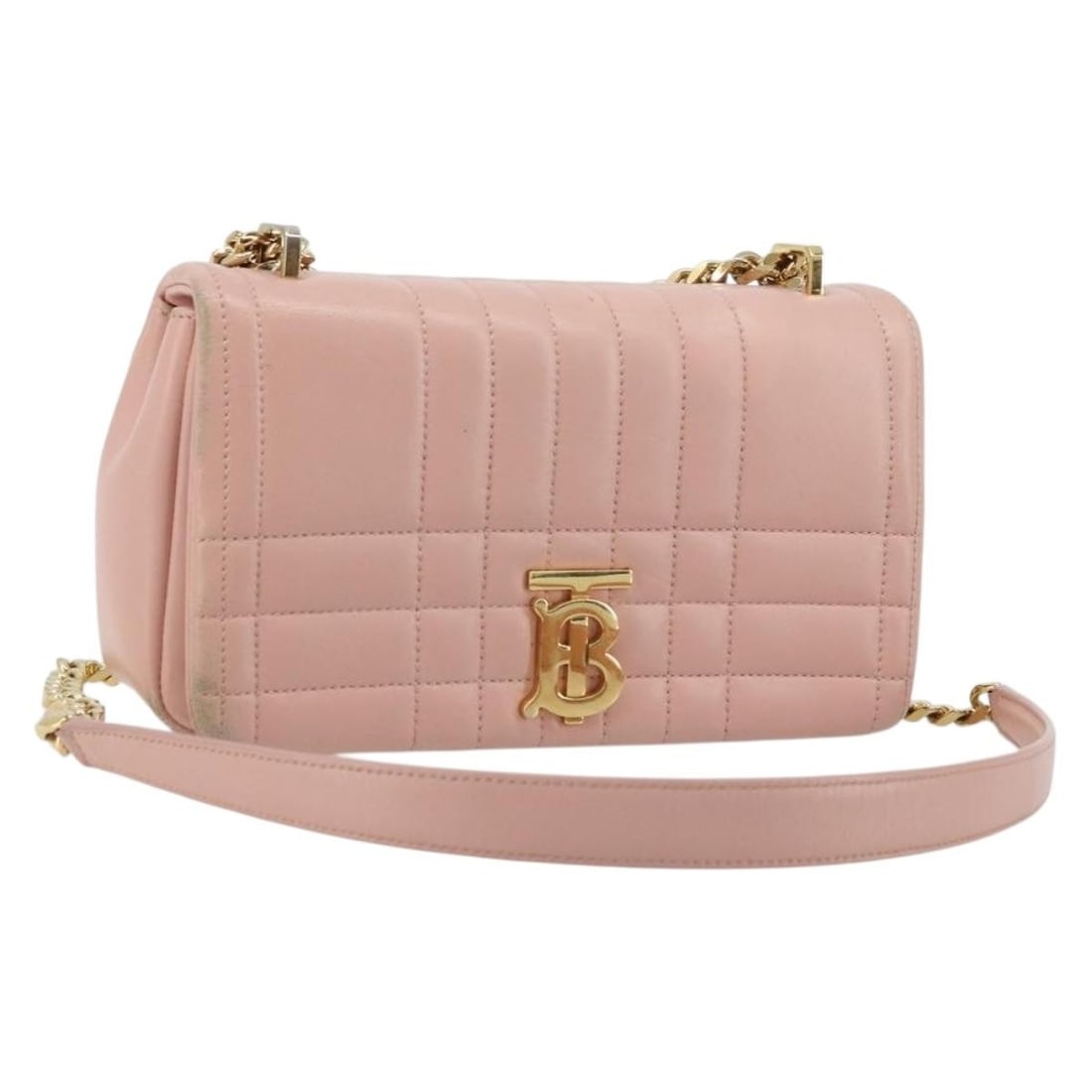 Burberry Leather Shoulder Bag Pink and Gold Tone Made in Italy: Burberry Leather Shoulder Bag Pink and Gold Tone Made in Italy Burberry shoulder bag in pink leather with a chain shoulder strap and gold-tone accents. Made in Italy, this women's bag has a compact pr