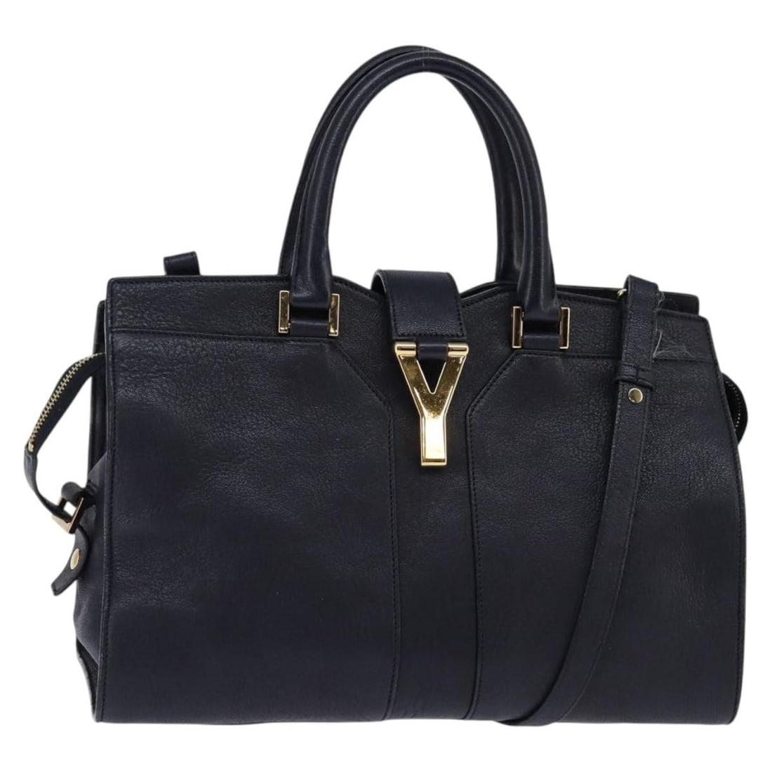 Saint Laurent Cavas Chic 2way leather handbag black gold: Saint Laurent Cavas Chic 2way leather handbag black gold Saint Laurent Cavas Chic handbag in black and gold leather, designed as a 2-way style with both handle and shoulder carry options. Made in Ital