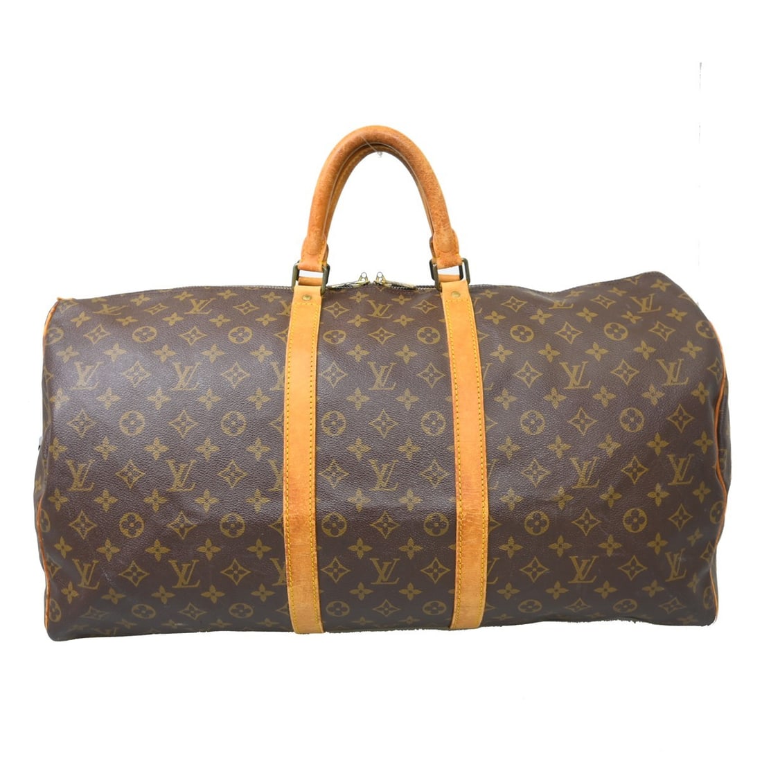 Louis Vuitton Keepall 55 Monogram Canvas Duffle Bag M41424: Louis Vuitton Keepall 55 Monogram Canvas Duffle Bag M41424 Louis Vuitton Keepall 55 travel handbag in Monogram canvas and leather, designed in a duffle style with a zip closure and double handles. It 