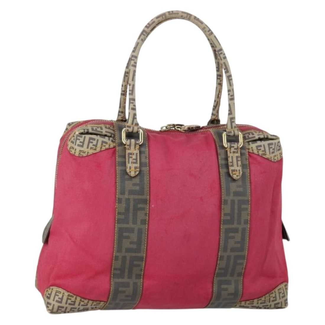 FENDI Pink Gold Coated Canvas Hand Bag Italy Authentic: FENDI Pink Gold Coated Canvas Hand Bag Italy Authentic This FENDI handbag showcases a stylish pink and gold design crafted from durable coated canvas, making it a chic accessory for any occasion. The 