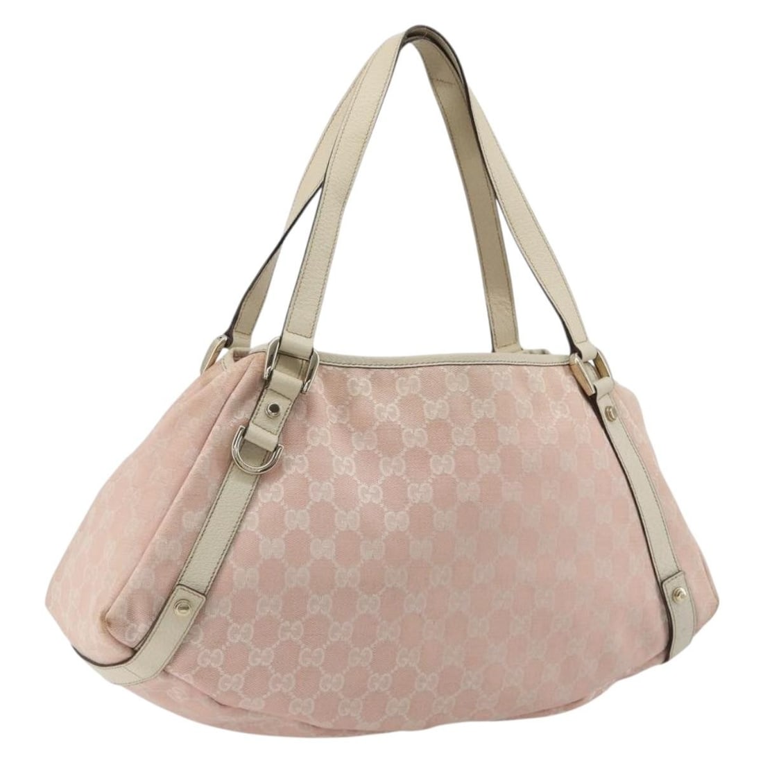 Gucci 130736 Abbey Tote in Pink Gold GG Canvas: Gucci 130736 Abbey Tote in Pink Gold GG Canvas Gucci GG Canvas Abbey Tote Bag in pink and gold, made in Italy. This women's tote bag is crafted from GG canvas and features a handle drop of approximate