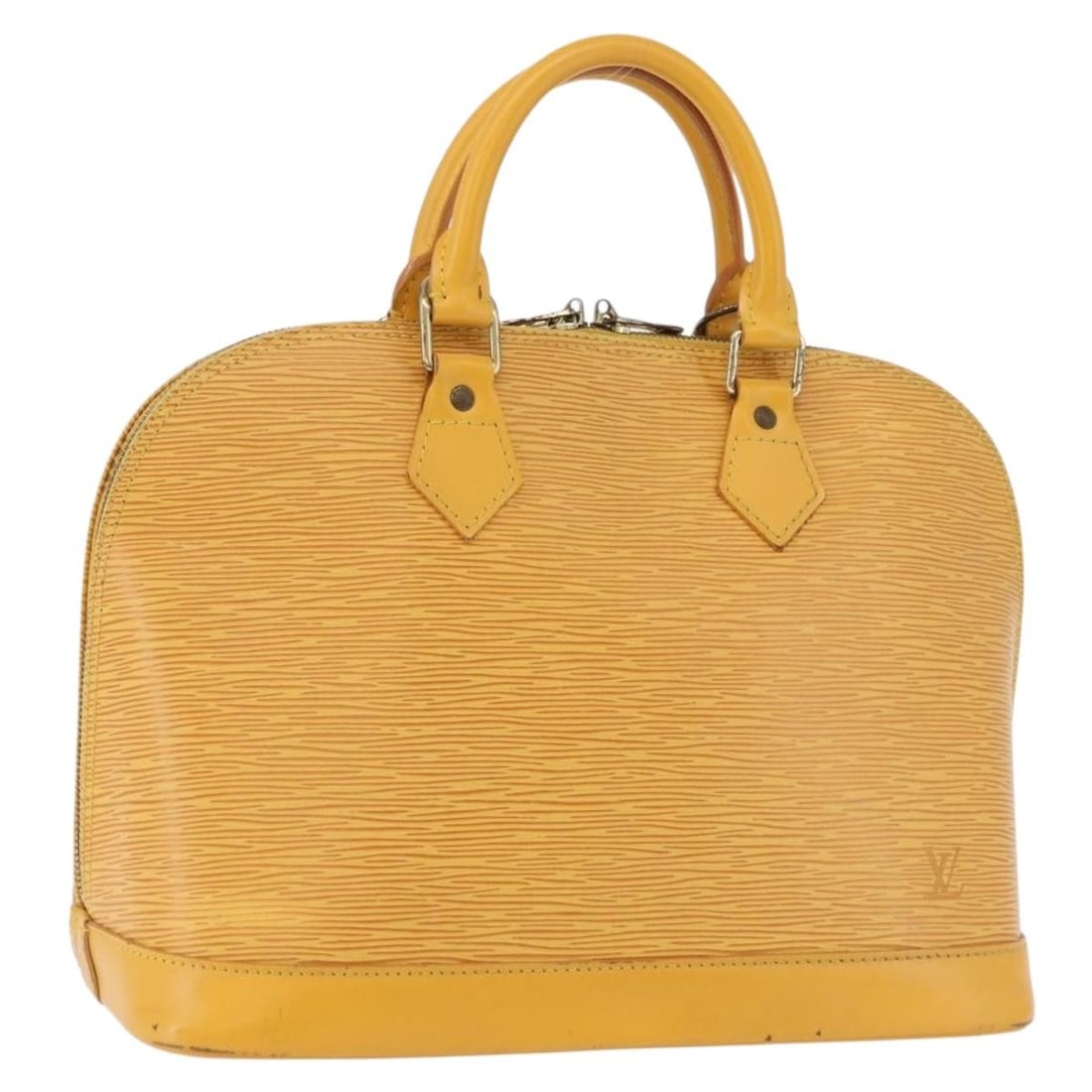 Louis Vuitton Alma M52149 Yellow Epi Leather Handbag: Louis Vuitton Alma M52149 Yellow Epi Leather Handbag Louis Vuitton Epi Alma hand bag in yellow Epi leather, made in France. The bag measures approximately 31 cm W x 24 cm H x 17 cm D (12.2 x 9.4 x 6.7