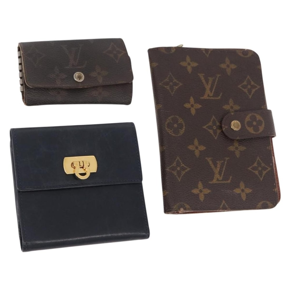Louis Vuitton Monogram Canvas Leather Wallet Bundle Auth gh2141: Louis Vuitton Monogram Canvas Leather Wallet Bundle Auth gh2141 This is a special bundle set of three wallets from Louis Vuitton and Salvatore Ferragamo, crafted from leather and monogram canvas in a 