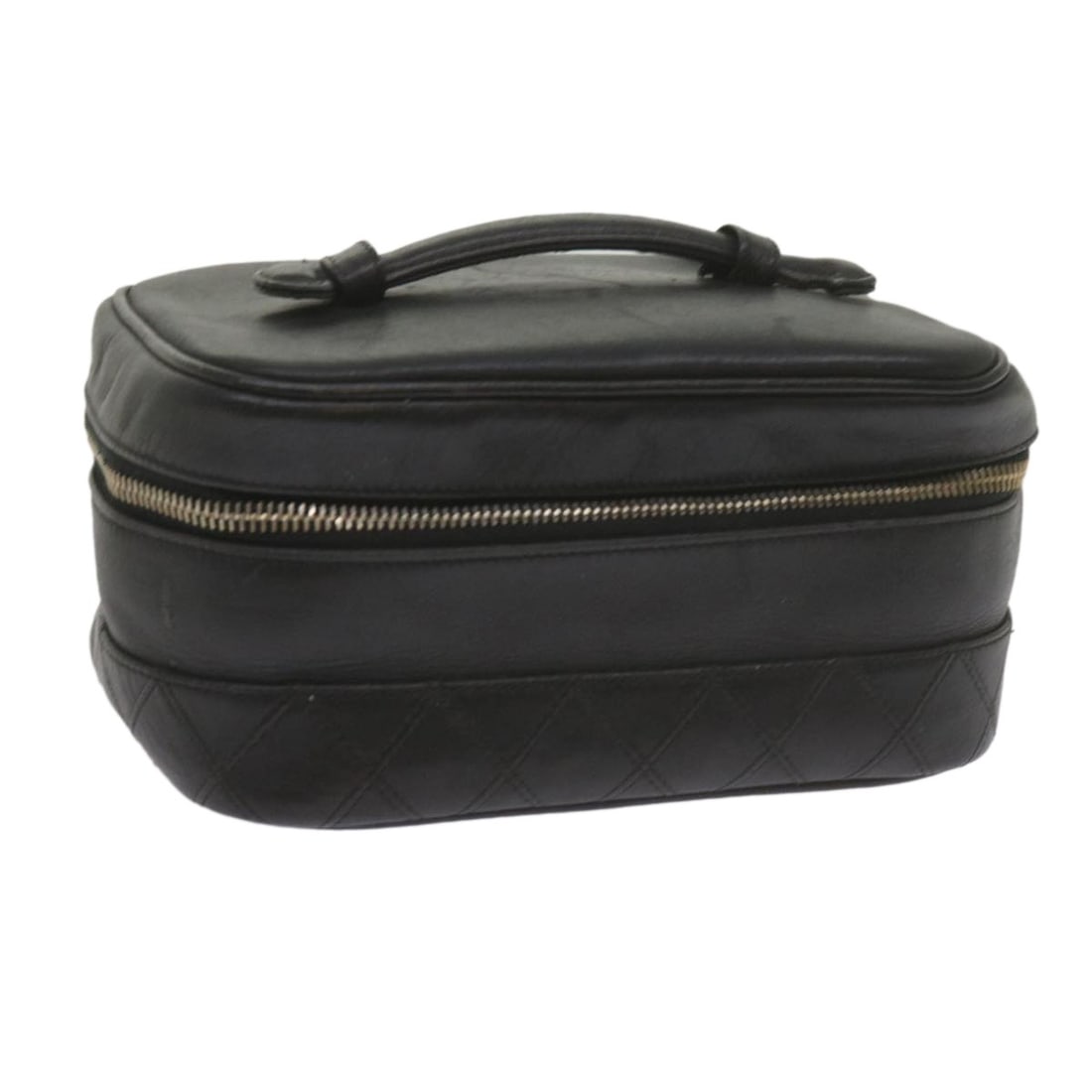 CHANEL Black Leather Cosmetic Pouch Vanity Bag 59984: CHANEL Black Leather Cosmetic Pouch Vanity Bag 59984 Authentic CHANEL vanity cosmetic pouch in black leather. This women's pouch is made in Italy and shows heavy use, including loss of shape, rubbing,