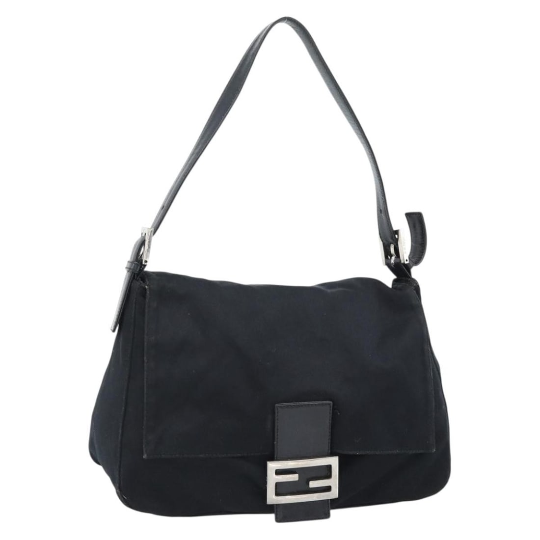 FENDI Mamma Baguette Cotton Jersey Shoulder Bag Black Silver: FENDI Mamma Baguette Cotton Jersey Shoulder Bag Black Silver Fendi Mamma Baguette shoulder bag in black/silver cotton jersey, made in Italy. This women's shoulder bag measures approximately 11.4 x 7.9