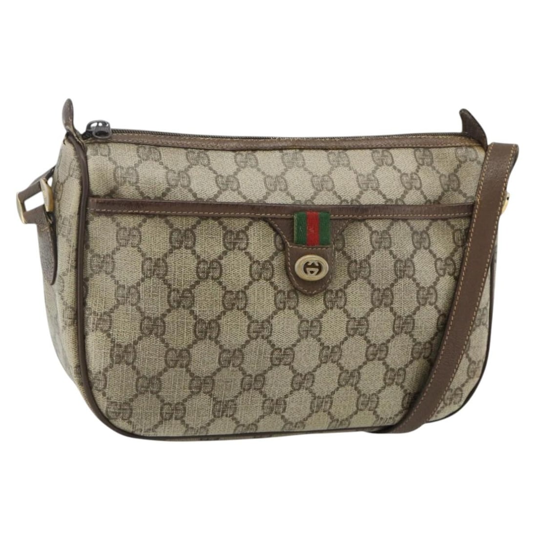 Gucci Sherry Line beige gold PVC shoulder bag 89 02 077: Gucci Sherry Line beige gold PVC shoulder bag 89 02 077 This GUCCI GG Supreme Web Sherry Line shoulder bag features a beige and gold color scheme crafted from PVC leather and GG canvas. Designed for w