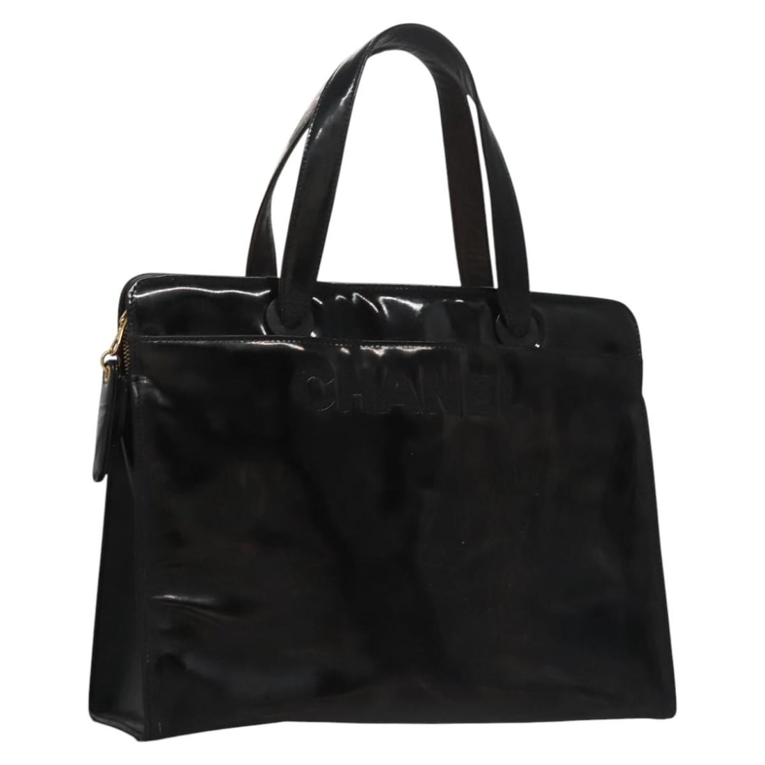 CHANEL Coco Mark Patent Leather Tote Black Gold Italy: CHANEL Coco Mark Patent Leather Tote Black Gold Italy CHANEL COCO Mark tote bag in patent leather with a black and gold color scheme. Made in Italy, this women's tote bag features a handle drop of app
