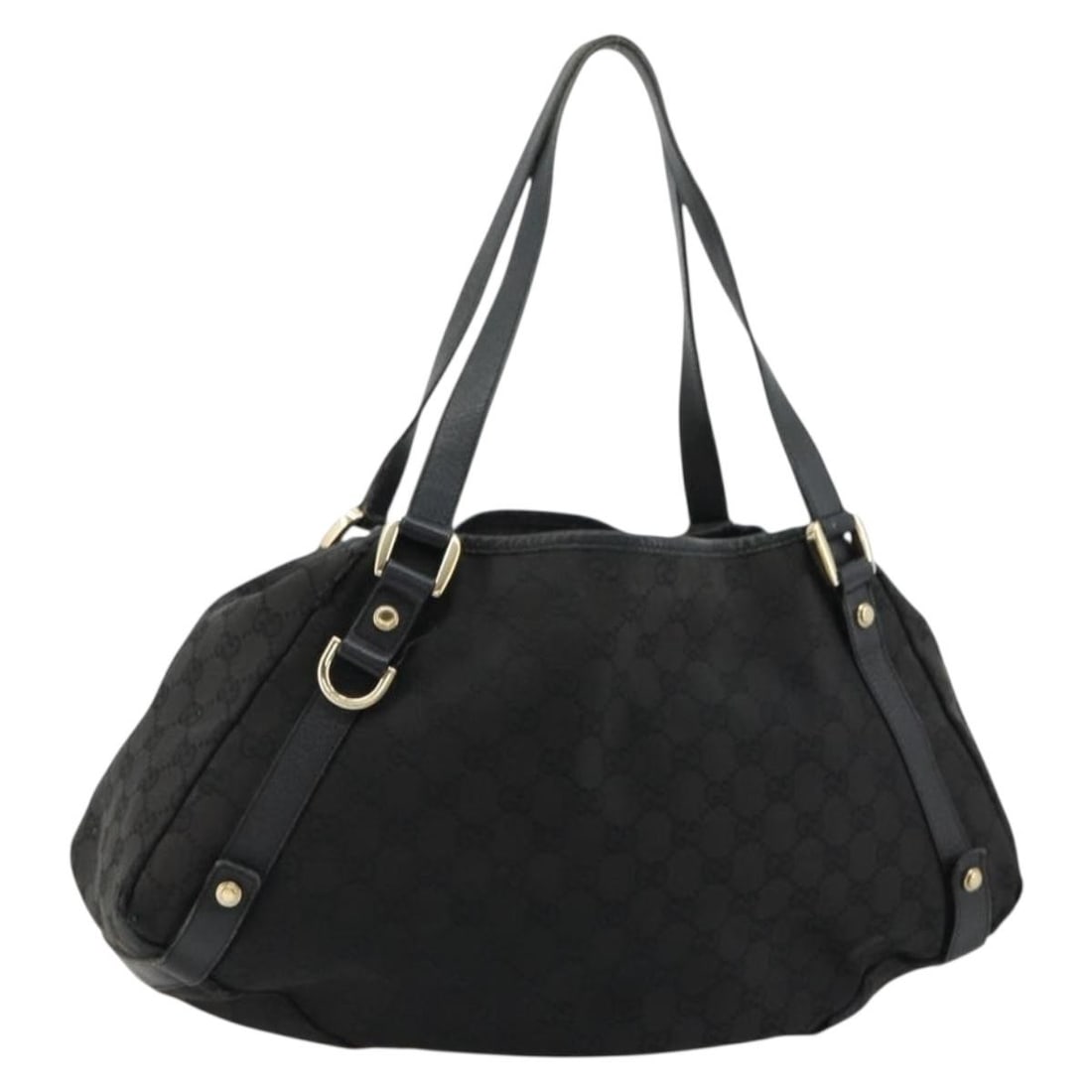 Gucci Abbey Tote Bag GG Canvas Black Gold 130736: Gucci Abbey Tote Bag GG Canvas Black Gold 130736 Gucci Abbey tote bag in black and gold GG Canvas, made in Italy. The bag is identified by product no. 130736 and serial no. 130736 3444. It is a heavil