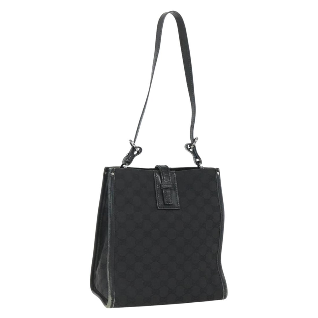 GUCCI GG Canvas Black Silver Shoulder Bag 110292 Auth Italy: GUCCI GG Canvas Black Silver Shoulder Bag 110292 Auth Italy This GUCCI GG Canvas Shoulder Bag is a stylish accessory crafted in Italy, featuring a chic black and silver color scheme. The bag is made o