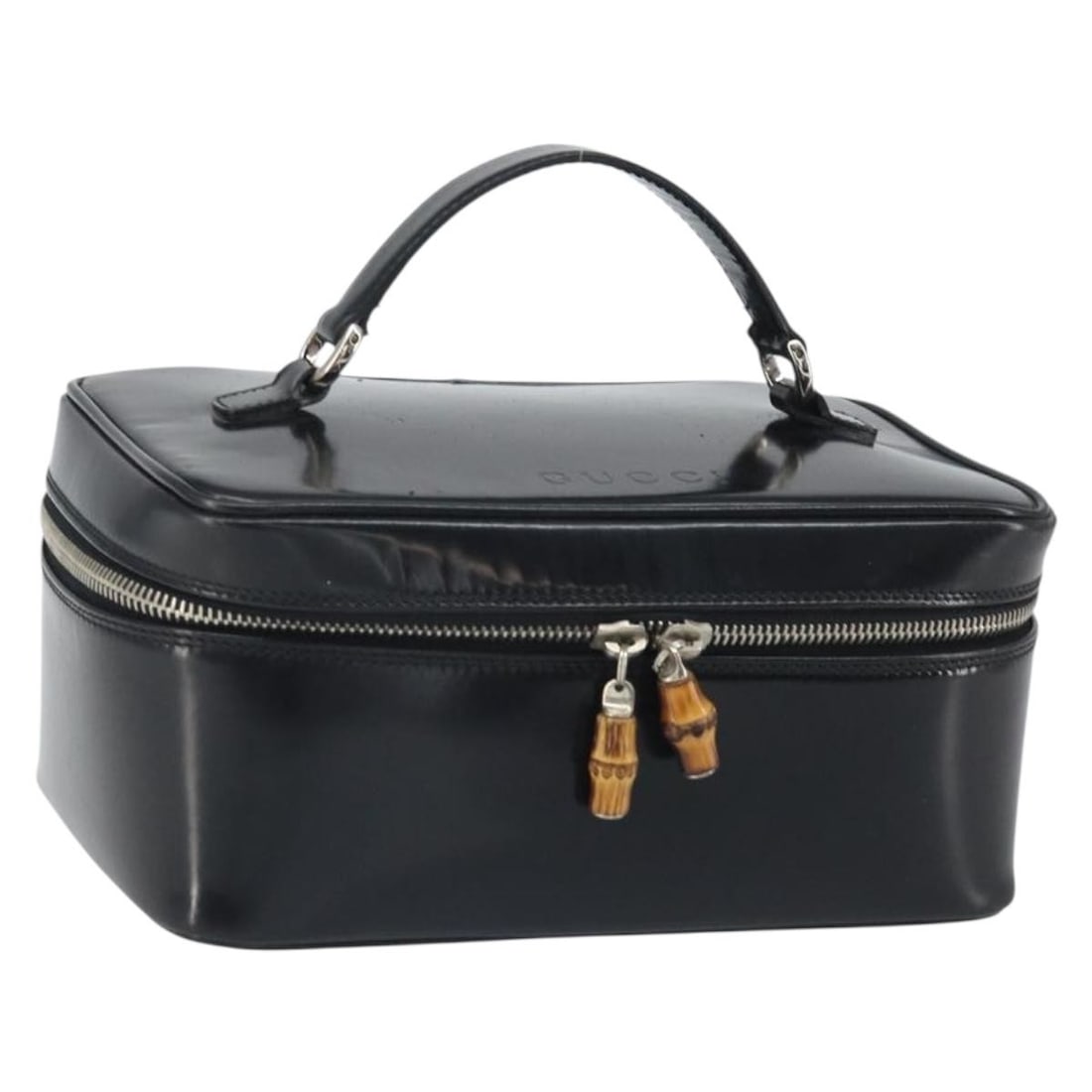Gucci Black Patent Leather Vanity Handbag Silver Hardware Model 032 1956 0150 (1 of 18)