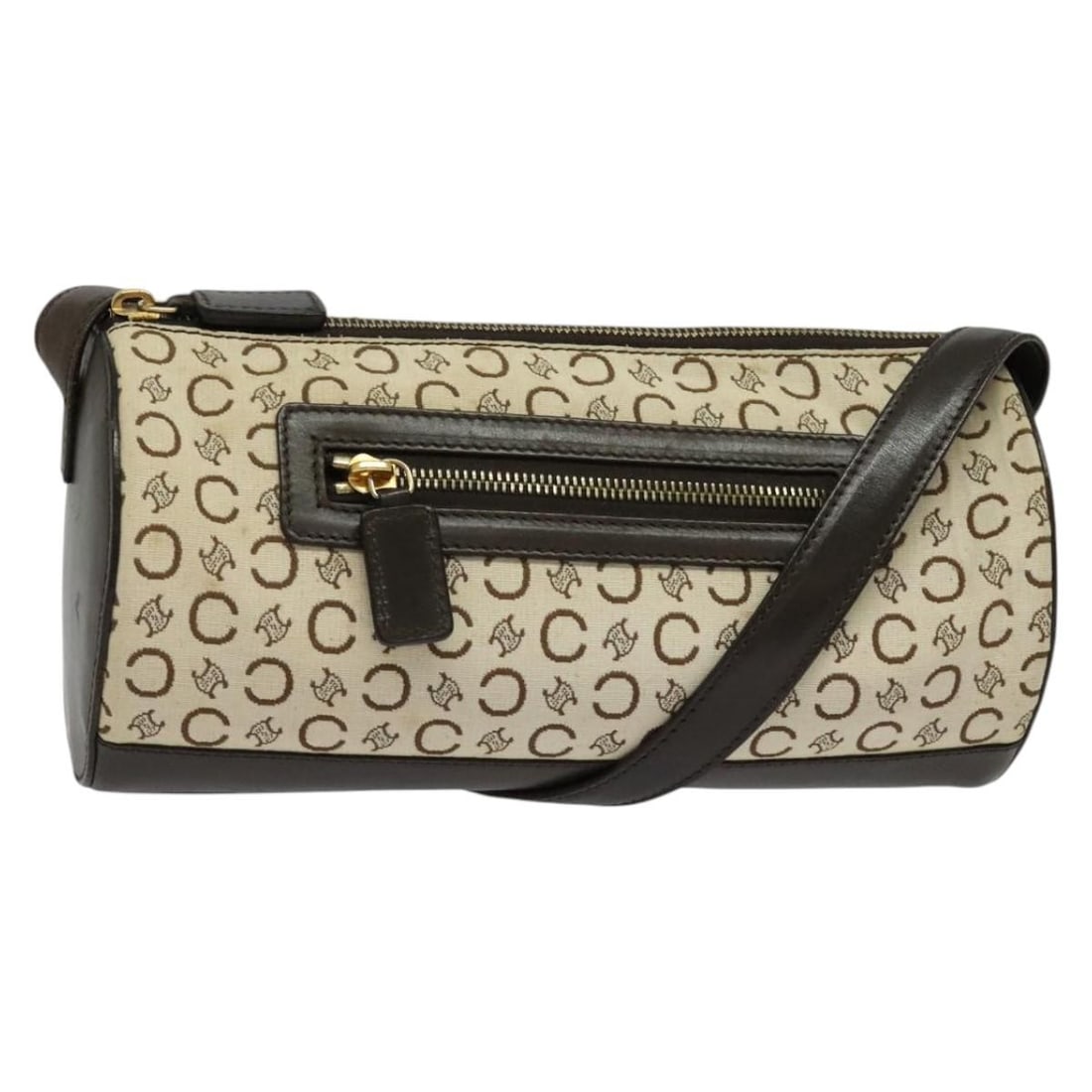 CELINE C Macadam Canvas Shoulder Bag Beige Gold Made in Italy: CELINE C Macadam Canvas Shoulder Bag Beige Gold Made in Italy This CELINE C Macadam Canvas Shoulder Bag showcases a chic and timeless design, crafted from durable C Macadam Canvas in a sophisticated b