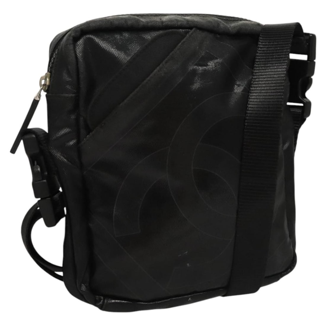 Chanel CC Black Coated Canvas Sports Shoulder Bag: Chanel CC Black Coated Canvas Sports Shoulder Bag A black shoulder bag crafted from coated canvas, made in Italy. The bag measures approximately W17 cm x H19 cm x D4 cm (W6.7 x H7.5 x D1.6 inches). It