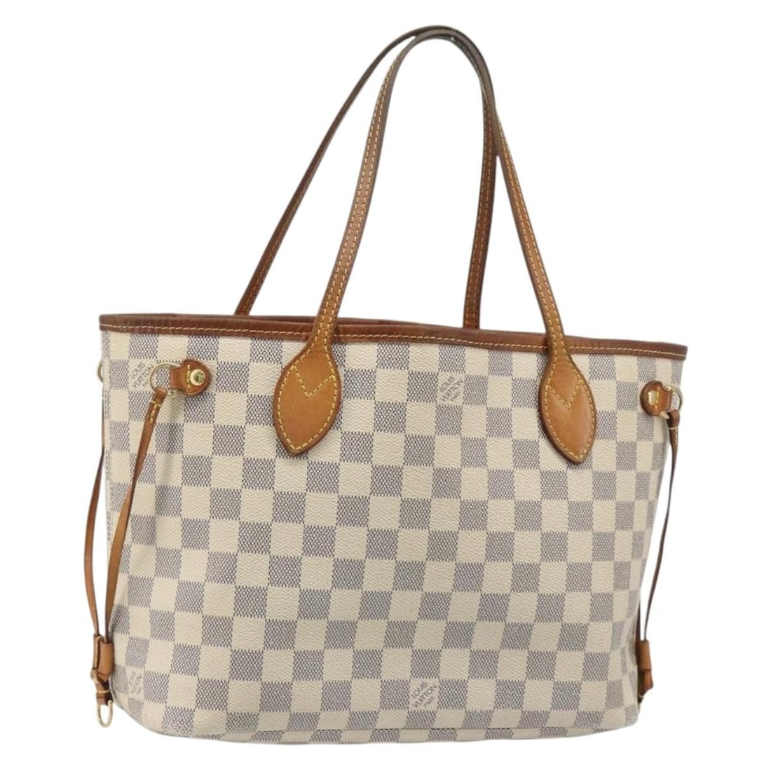 Louis Vuitton Neverfull PM Damier Azur Canvas Tote N41362: Louis Vuitton Neverfull PM Damier Azur Canvas Tote N41362 Damier Azur Neverfull PM tote bag by Louis Vuitton, made in France. Crafted in Damier Azur canvas, this bag is presented in heavily used condi