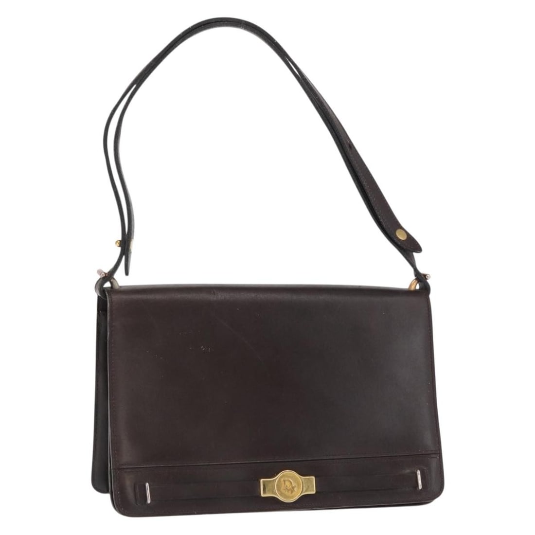 Brown Leather Christian Dior Shoulder Bag with Gold Accents: Brown Leather Christian Dior Shoulder Bag with Gold Accents This Christian Dior shoulder bag features brown leather with gold-tone accents. The bag is designed with a structured silhouette and include