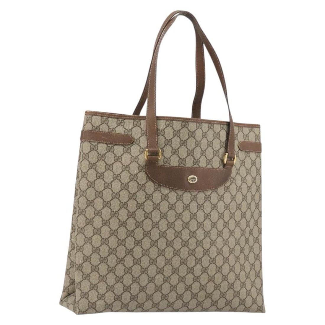 Gucci GG Supreme PVC Leather Tote Beige Gold Tone 39 02 061: Gucci GG Supreme PVC Leather Tote Beige Gold Tone 39 02 061 Gucci GG Supreme tote bag in beige/gold tone PVC leather, made in Italy. This tote features a tote bag style with a handle drop of approxima