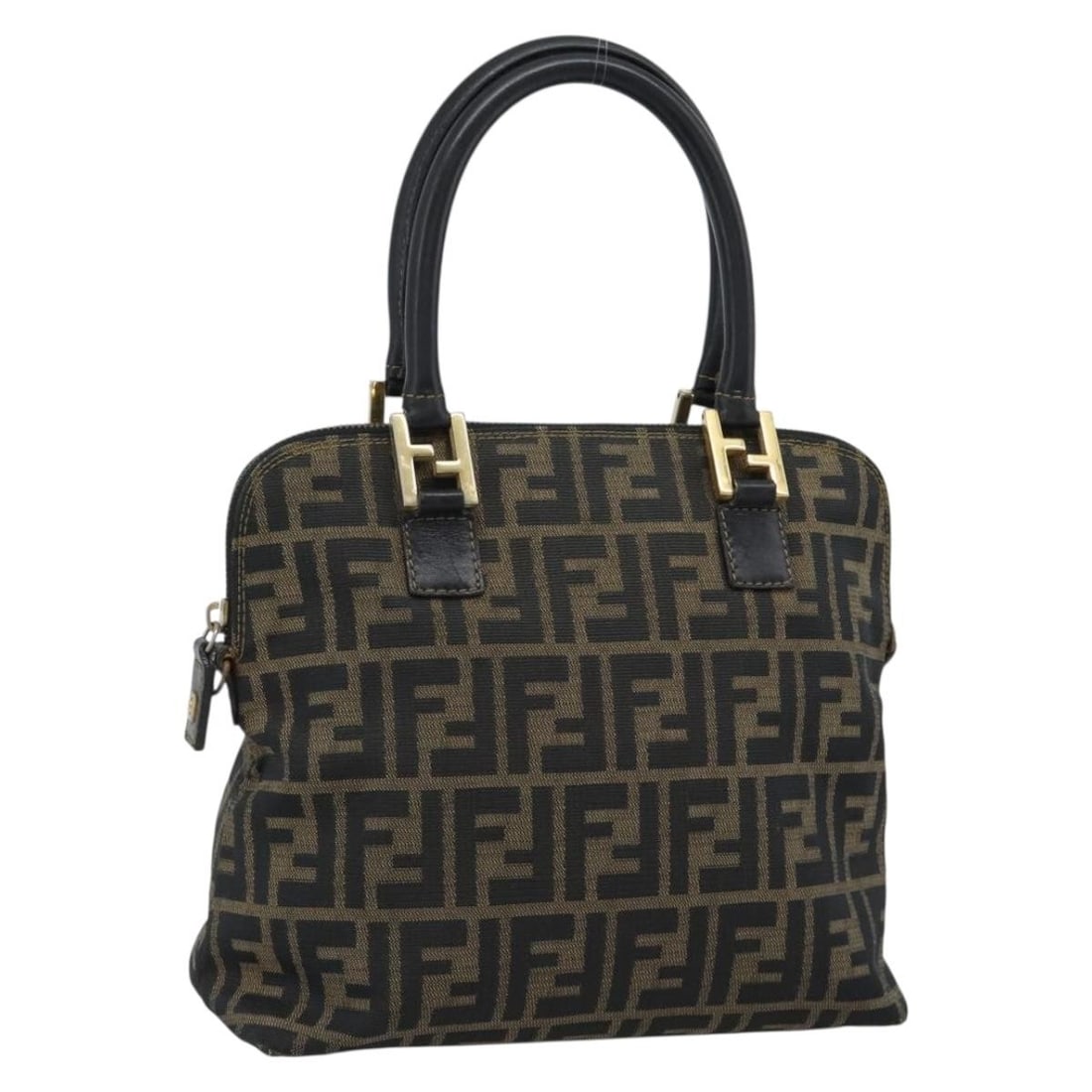 FENDI Zucca Canvas Hand Bag in Black Brown: FENDI Zucca Canvas Hand Bag in Black Brown FENDI hand bag in Zucca Canvas with a black and brown exterior, made in Italy. The bag is a women's style with a handle drop of approximately 4.7 inches (12 