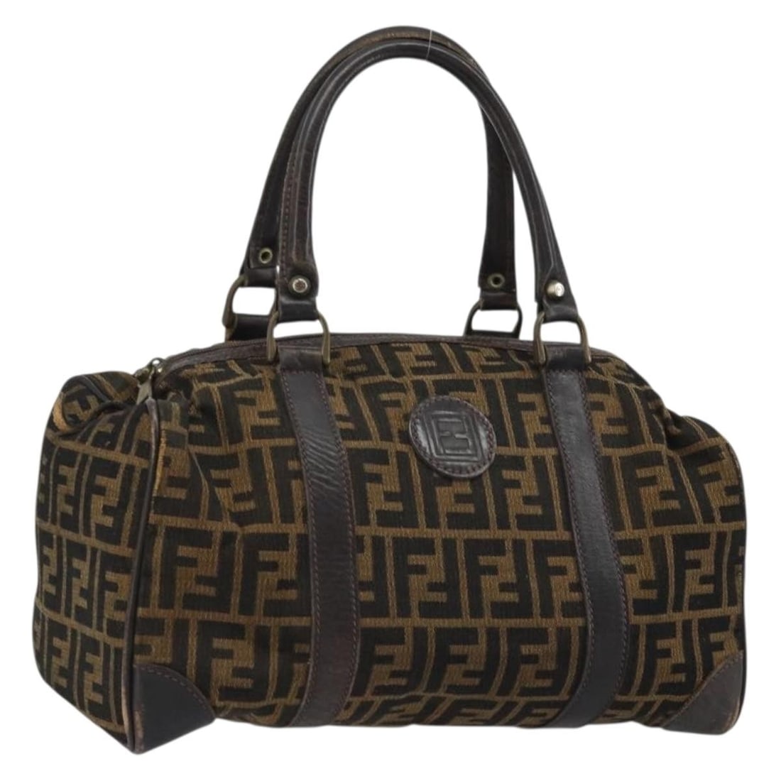 Fendi Zucca Canvas Handbag Black Brown Italy 175208: Fendi Zucca Canvas Handbag Black Brown Italy 175208 A FENDI handbag in black and brown Zucca canvas, made in Italy. It is a hand bag style and is offered in heavily used condition with visible wear, i