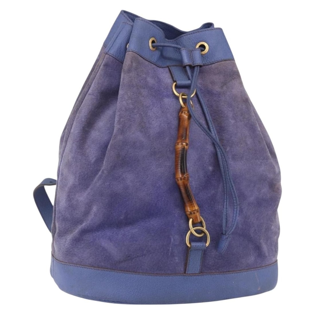GUCCI Bamboo Suede Leather Backpack Blue Gold Auth 003 2855 0043 0: GUCCI Bamboo Suede Leather Backpack Blue Gold Auth 003 2855 0043 0 Introducing the GUCCI Bamboo Backpack, a stylish and luxurious accessory crafted in Italy. This eye-catching backpack features a chic