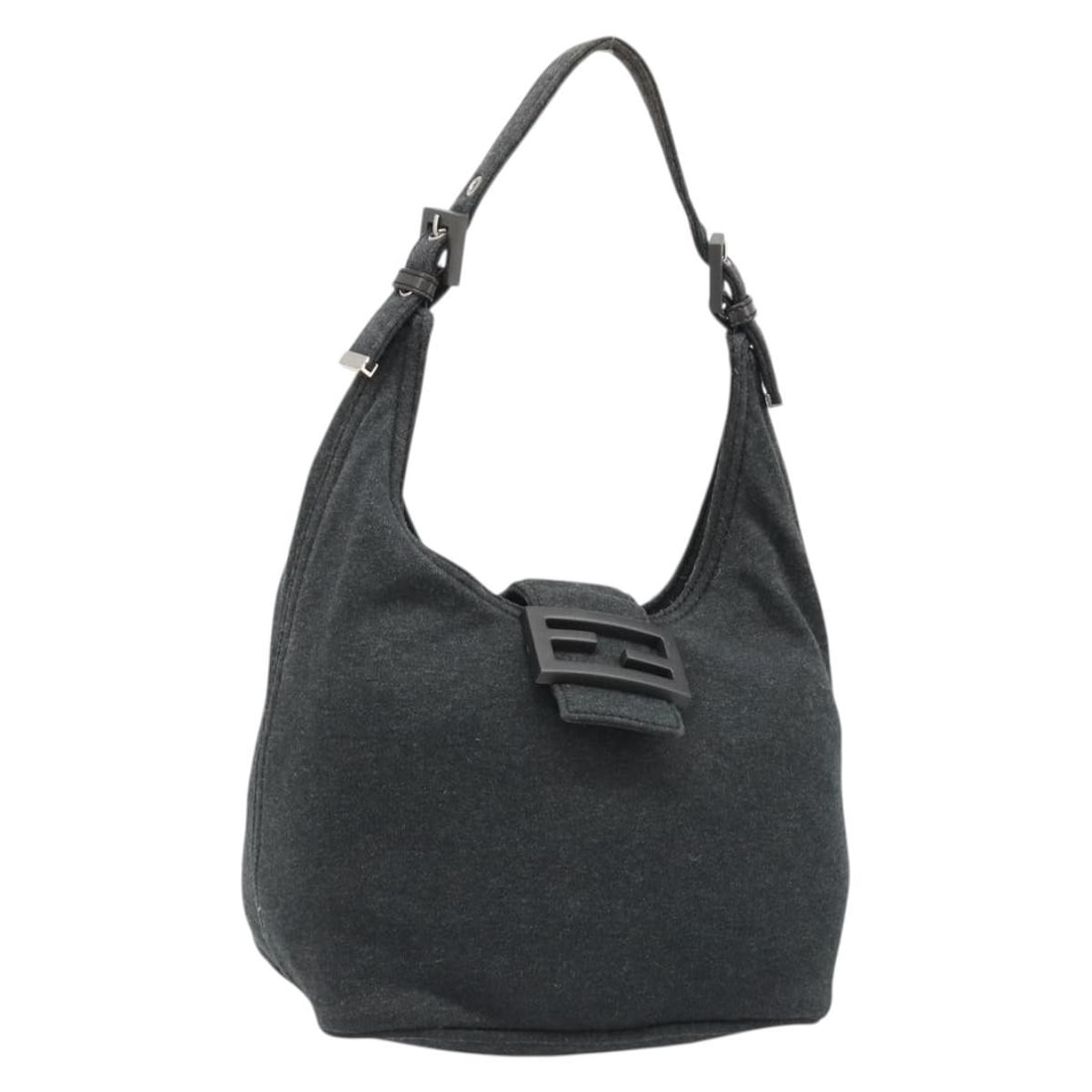 FENDI Mamma Baguette Cotton Hand Bag Gray Silver Dust Bag: FENDI Mamma Baguette Cotton Hand Bag Gray Silver Dust Bag Fendi Mamma Baguette hand bag in gray and silver cotton, made in Italy. It comes with a dust bag. The item is heavily used and shows significa