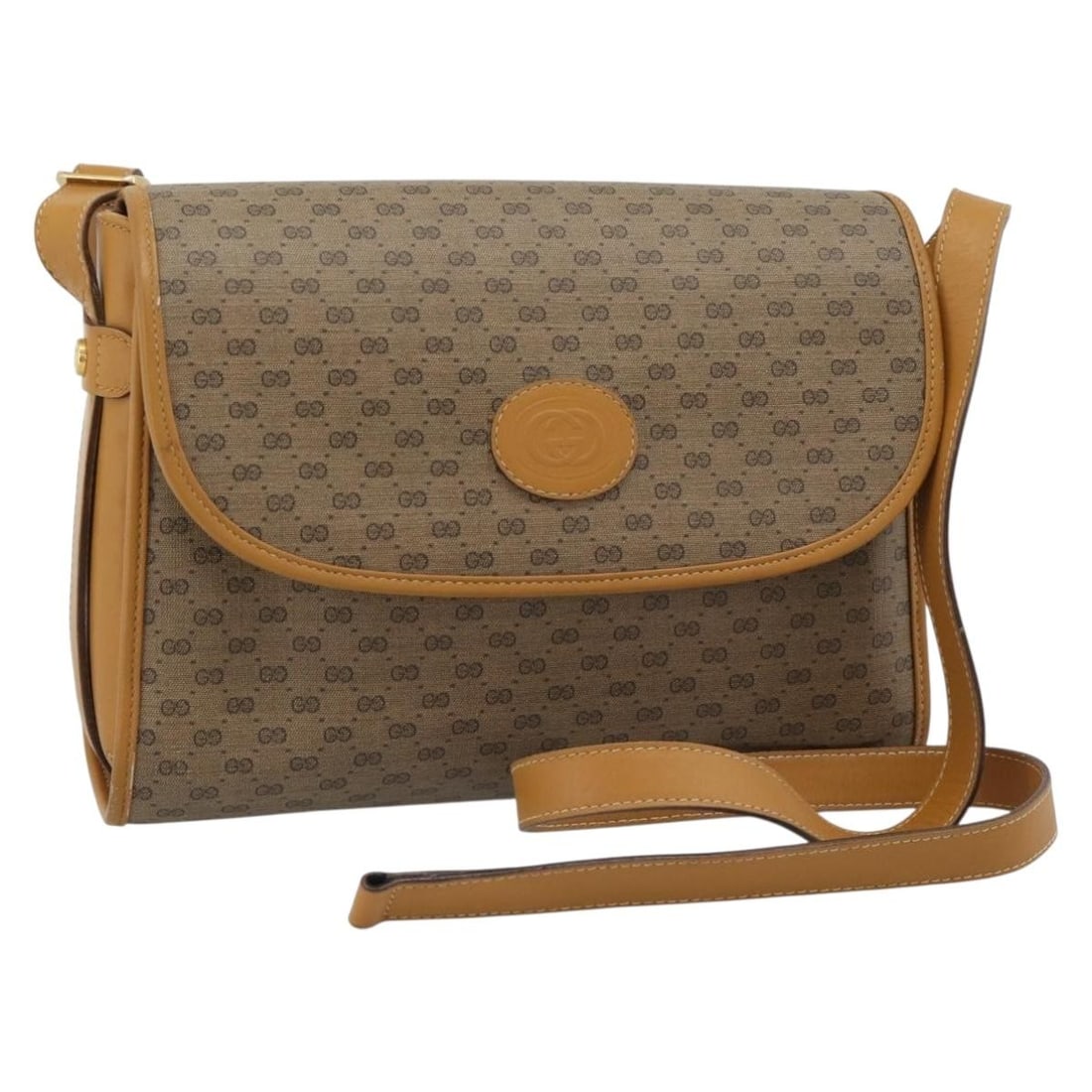Gucci Micro GG PVC Leather Shoulder Bag Beige Gold: Gucci Micro GG PVC Leather Shoulder Bag Beige Gold Beige and gold Gucci shoulder bag made from PVC leather and Micro Small GG canvas. It measures approximately 26 cm wide, 20 cm high, and 8 cm deep, a