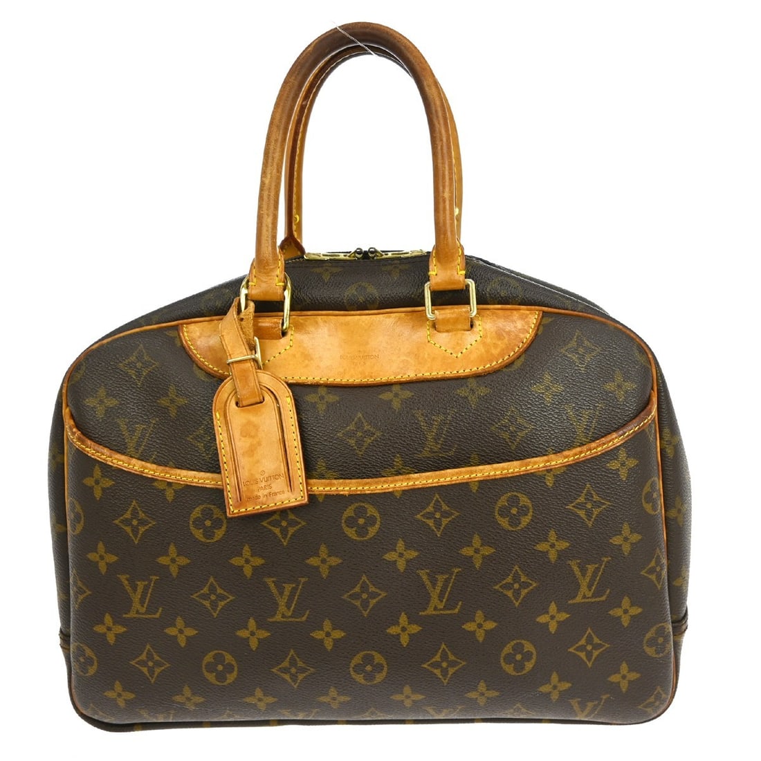 Louis Vuitton Deauville Bowling Vanity Monogram Handbag M42270: Louis Vuitton Deauville Bowling Vanity Monogram Handbag M42270 Louis Vuitton Deauville Bowling Vanity handbag in Monogram canvas and leather, with a zip closure, double handles, and logo accents. It f
