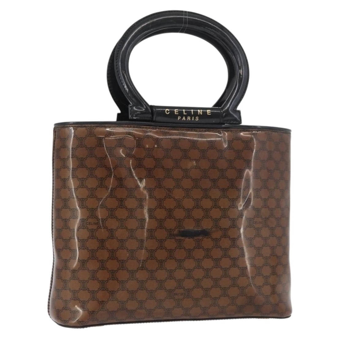 CELINE Macadam Canvas Vinyl Handbag Brown Gold Italy (1 of 18)