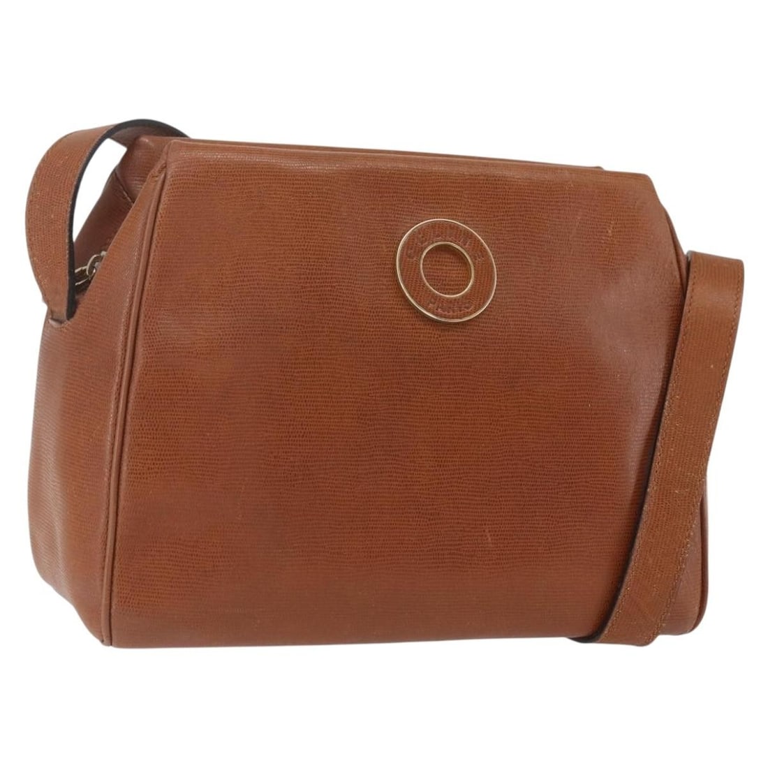 Brown Leather Celine Circle Shoulder Bag with Gold Tone Hardware: Brown Leather Celine Circle Shoulder Bag with Gold Tone Hardware This CELINE Circle shoulder bag features brown leather with gold-tone accents. The bag is made in Italy and is designed with a spacious