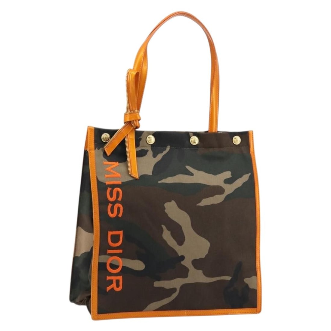 Christian Dior khaki gold canvas camouflage tote bag: Christian Dior khaki gold canvas camouflage tote bag Christian Dior camouflage tote bag in khaki and gold canvas. Made in Italy, this women's tote bag features a structured size of approximately 30 cm